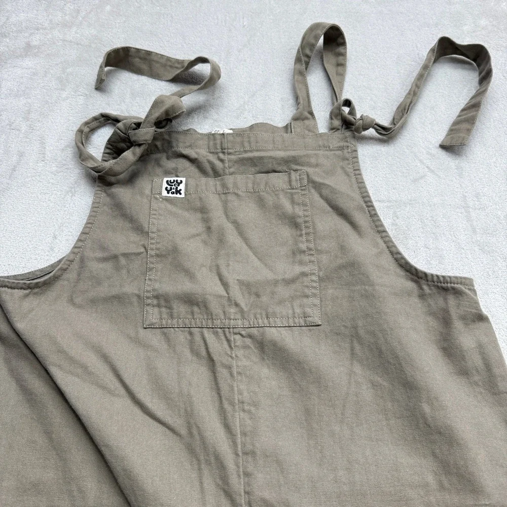 Lucy & Yak Dungarees Overalls Women Size 10 Long Khaki Organic Cotton Tie Strap - Picture 2 of 10